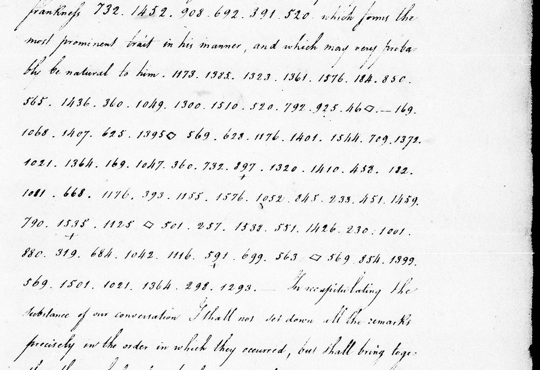 NARA image M31-027-0112, p. 1 of the Notes (duplicate): the cipher passage. NARA microfilm, public domain.