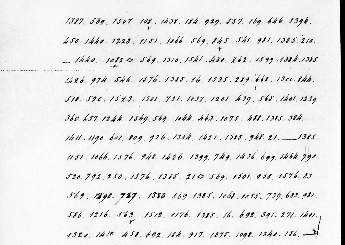 NARA image M31-027-0121, p. 18 of the Notes (duplicate): the cipher passage. NARA microfilm, public domain.