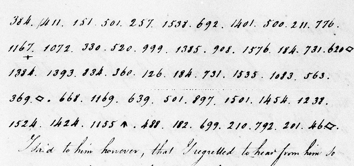 NARA image M31-027-0119, p. 15 (top): the five lines of groups, then “I said to him however”. NARA microfilm, public domain.